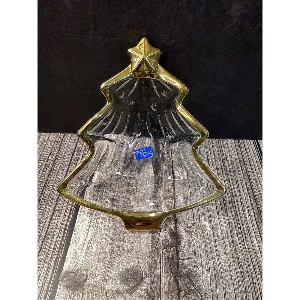 Studio Nova Christmas Tree Candy Dish  Crystal Gold Rim Yuletide Spirit